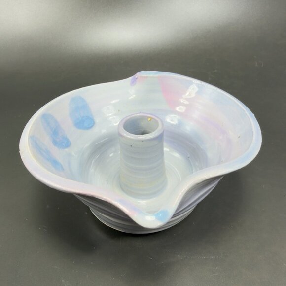 Hand Made Pottery Stoneware Baking Dish Cake Pan Pastel Blue Glaze Artist Signed - Picture 12 of 14